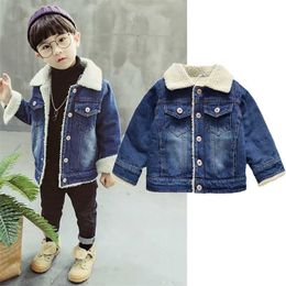 Baby Denim Jacket Winter Children's Clothing Korean Boys Casual Plus Velvet Ambswool Coats 2-6Y 211204