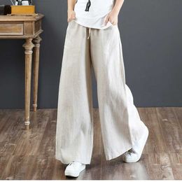 Capris 2021 Summer New Women's Literary Cotton Pants Loosefitting Largesized Widelegged Pants Highwaisted Straight yoga pants women Q