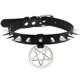 Emo Black Spike Choker Collar For Girl Boy Punk Goth Pentagram Necklace Neck Cosplay Chocker Gothic Accessories Gift wholesale