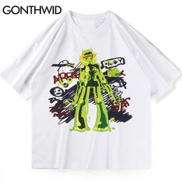 Tshirts Graffiti Skeleton Skull Tees Shirt Streetwear Hip Hop Harajuku Casual Cotton Short Sleeve T-Shirts Fashion Tops 210602