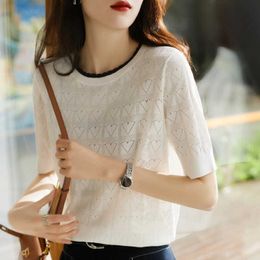 Woman Clothing Summer Knitted Sweater Women Loose Thin Jumper Female Pullover O neck Short sleeve Solid Colour Casual Tops 210604