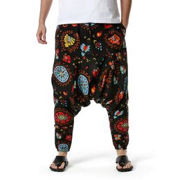 Boho Style Mens Trousers Cotton Print Casual Pants Men Breathable Harajuku Streetwear Oversize Baggy Male Harem Pants 210524