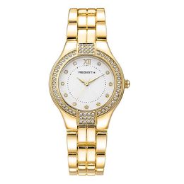 Wristwatches Fashion 2021 Rebirth Top Brand Watch Women Gold Full Steel Luxury Bracelet Quartz Wrist Crystal Clock Ladies Casual Dress Femal