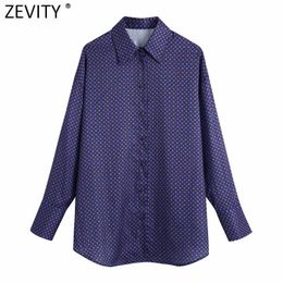 Zevity Women Vintage Geometric Print Casual Smock Blouse Office Lady Turn Down Collar Shirts Chic Spring Blusas Tops LS7502 210603
