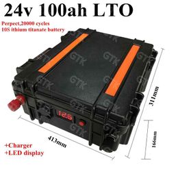 GTK customized LTO 24V 100ah Lithium titanate battery pack 100A BMS for 2400W Solar inverter golf cart lamp vehicle +10A Charger