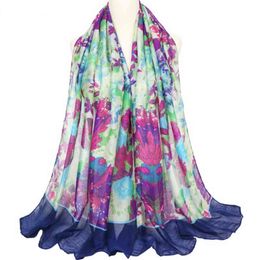 -A estrenar Flor Bufandas Mujeres Moda Moda de gran tamaño Impreso Playa Envolturas y mantón Lady Spring Bali Hilado Bufanda de algodón al por mayor Y1108