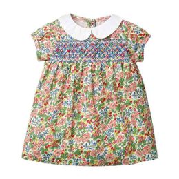 Spain Kids Clothes Toddler Smocked Dresses for Girls Baby Peter Pan Collar Smocking Frocks Children Hand Made Embroidery Dress 210317