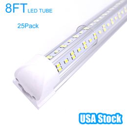 LED Shop Light Fixture 8ft, Integrated Tubes , 100W 10000lm Parallel Double Row, Cold White 6500K Hight Output Clear Cover V Shaped Bulbs