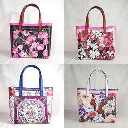 Nxy Handbag Italy Luxury Print Travel Shoulder Bag Floral Textured Leather Shopper Tote Large Famous Brand Women Girl Handbag 0214