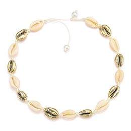 Summer Natural Cowrie Shell Necklace Handmade Woven Adjustable Boho Sea Beach Choker Jewellery for Women Girl