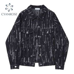 Tie Dye Streetwear Denim Mantel Frauen Harajuku Einreiher Mode Damen Übergroße Jean Jacke Gothic Cowboy Trendy Outwear 210430