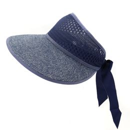 Empty Top Folded Cotton Yarn New Travel Sun Big Brim Oversized Beach Hat Straw Bucket Hat Women