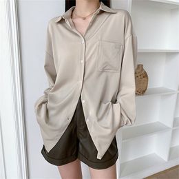 Spring Autumn Korea Fashion Women Long Sleeve Loose White Shirts Back Split Design Single Pocket Casual Blouse Femme S89 210512