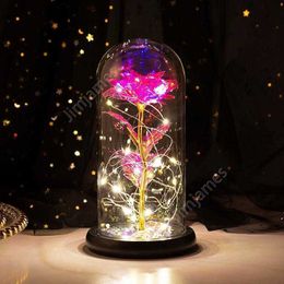 eternal rose with light LED flash lights with luminum foil rose valentine day happy mother's day birthday gift sea way DAJ131