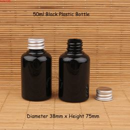 30pcs/Lot Promotion 50ml Black Plastic Liquid Bottle Women Cosmetic Container PET 5/3OZ Aluminum Screw Lid Pot Refillablehood qty