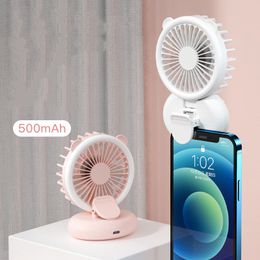 2021 handheld clip fan fill light folding mini electric fans student usb hanging neck 3 Colours