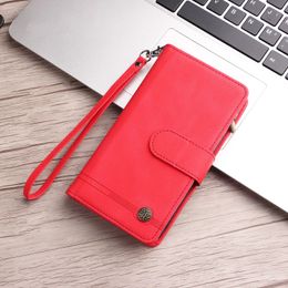 Zipper Wallet Phone Cases for iPhone 14 13 12 11 Pro Max XR XS X 7 8 Plus - Pure Colour Skin Feeling PU Leather Flip Kickstand Cover Case with Coin Purse and Hand Strap