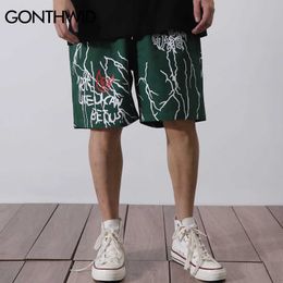 GONTHWID Harajuku Graffiti Print Shorts Hip Hop Casual Baggy Pockets Short Trousers Streetwear Men Summer Fashion Pants 210714