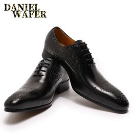 Men Leather Shoes 2020 Fashion Oxfords Luxury Italian Dress Black Brown Lace Up Wedding Office Business Formal