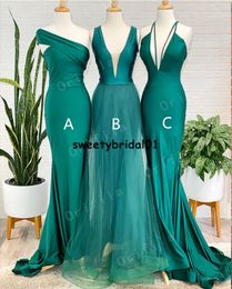 Green African Bridesmaid Dresses Mermaid Satin Maid Of Honour Gowns V Neck Long Wedding Guest Dress