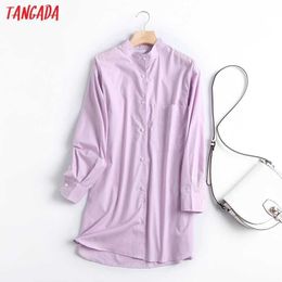 Tangada Women Purple Long Shirts Long Sleeve Solid Elegant Office Ladies Work Wear Blouses Tops 2E17 210609