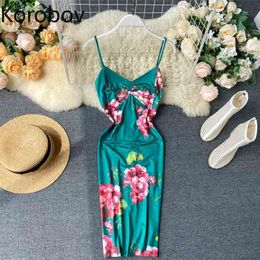 Korobov Korean Ins Holiday Beach Print Dress High Waist Hip Bodycon Vestido Sexy Off Shoulder Sleeveless Camis Ropa Summer 2b100 210430