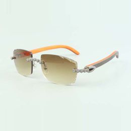 2022 exquisite bouquet diamond sunglasses 3524015 with natural orange wood arms and cut lens 3.0 thickness,size: 18-135 mm