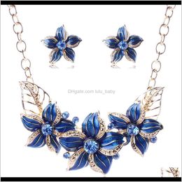 Necklace Earring Set Auniquestyle Austrian Crystal Enamel Flower Jewelry Sets African Costume Accessories Maxi Trend Rie9V Pendant Nec A85I7