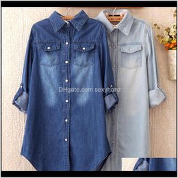 Jackets Outerwear Coats Womens Clothing Apparel Drop Delivery 2021 Spring Autumn Denim Shirt Ladies Tops Korean Long Sleeve Plus Size Jean Bl