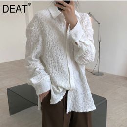 Autumn And summer Fashion Casual Temperament Pleated Solid Lapel Loose Slim Long Sleeve Shirt For Top Women SF463 210421