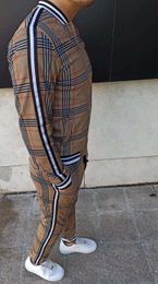 Fall Gentle Men's Sets Jacket 3D Plaid Print Suit Sport Casual Suits Men Stylish British Set Style Tie UP Trousers Two Pieces X0909