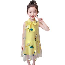 Girl Cheongsam Dresses Embroidery For Mesh Children Dress Summer Costume 6 8 10 12 14 210528