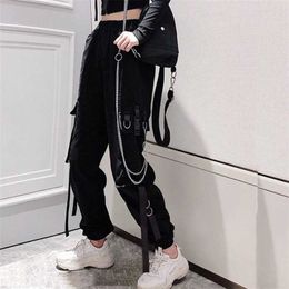 Women Elastic Waist Loose Streetwear Cargo Pants Female Fashion Ankle-length Jogging Sport Trousers Ladies Plus Szie Casual Pant 211115