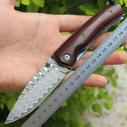 1Pcs Top Quality Damascus Folding Knife VG10 Damascuss Steels Blade Stainless Steel Sheet + Rosewood Handle EDC Pocket Gift Knives