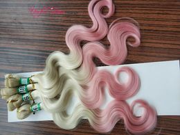 Ombre Blonde Sew In Hair Extensions Double Weft Extensions Body Wave Braiding Hair Synthetic Hair Weft Extensions 3pcs/lot for One Head