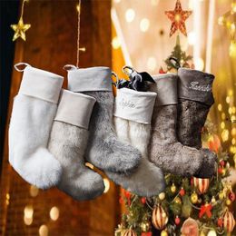 NEWPlush Christmas Socks Solid Colour Soft Santa Stocking Xmas Tree Decoration Festival Party Gift LLF11295