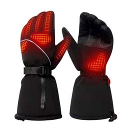 Cycling Gloves Electric Heated Warm Heating Winter Skiing Plush Inside USB Powered Leather Black Waterproof