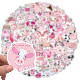 100Pcs Pink Cows Stickers For Skateboard Laptop Luggage Bicycle Guitar Helmet Water Bottle Decals