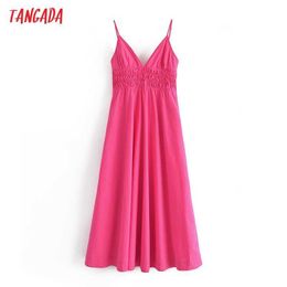 Tangada Fashion Women pink Strap Long Dress Sleeveless Backless Female Casual Summer Dress QN123 210609