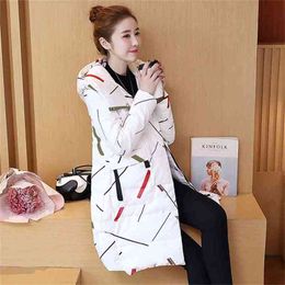 Arrival Korea Fashion Thicken Long Parkas Plus Size Winter Warm Print Jackets Ladies hooded Casual Women Coats D261 210512