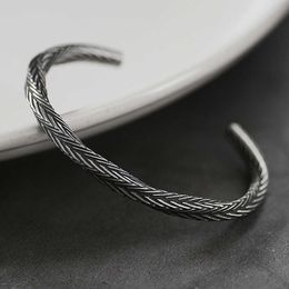 Men Twist Vintage Viking Bangles Retro Silver Color Titanium Steel Punk Bracelet Open Cuff Bracelets Men Gift Pulseira Masculina Q0717