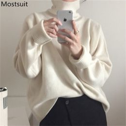 Korean Turtleneck Knitted Pullover Sweater Women Winter Long Sleeve Solid Casual Fashion Ladies Tops Jumpers Femme 210513