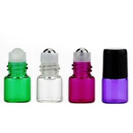 1ml 2ml Fuchsia Roll on Glass Bottle for Essential Oil Empty Aromatherapy Perfume Refillable Sample Vial 1/4 Dram W/Metal Ball And Black