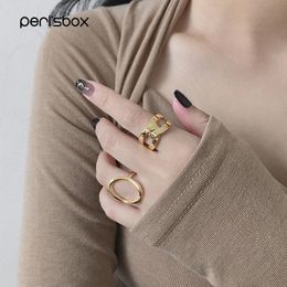 Cluster Rings Peri'sBox Unisex 925 Sterling Silver X Shape Bold Open Ring Gold Twisted Wide Geometric Interlaced Adjustable 2021