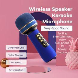 Microphones Micrófono de Karaoke con Bluetooth para teléfono, amplificador de condensador inalámbrico incorporado, cambiador voz tarjeta sonido y altavoz