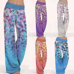 Women Summer Flower Print Sports Pants Casual High Waist Wide Leg Joggers Loose Straight Baggy Sweatpants Female Plus Size 210522