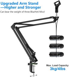 Microphone Arm Stand,Adjustable Suspension Boom Scissor Mic Stand with Pop Filter