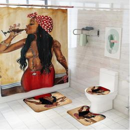 African women's carpet 4-piece set curtain toilet seat cover floor mat bathroom non slip shower229k