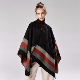 Ladies Four-bar Large Frame Split Fork Imitation Cashmere Brushed Jacquard European And American Shawl Catwalk Cape 210427