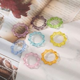 Trendy Colourful Transparent Resin Acrylic Ring For Women Korean Creative Geometric Round Irregular Rings Jewelry